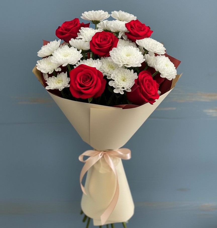 Букет цветов из: Розы и Хризантемы в Пречистое