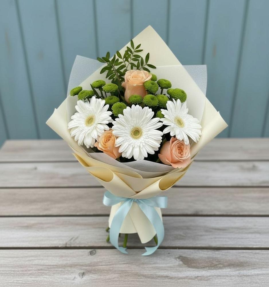Букет цветов из: Герберы, Розы и Хризантемы в Пречистое