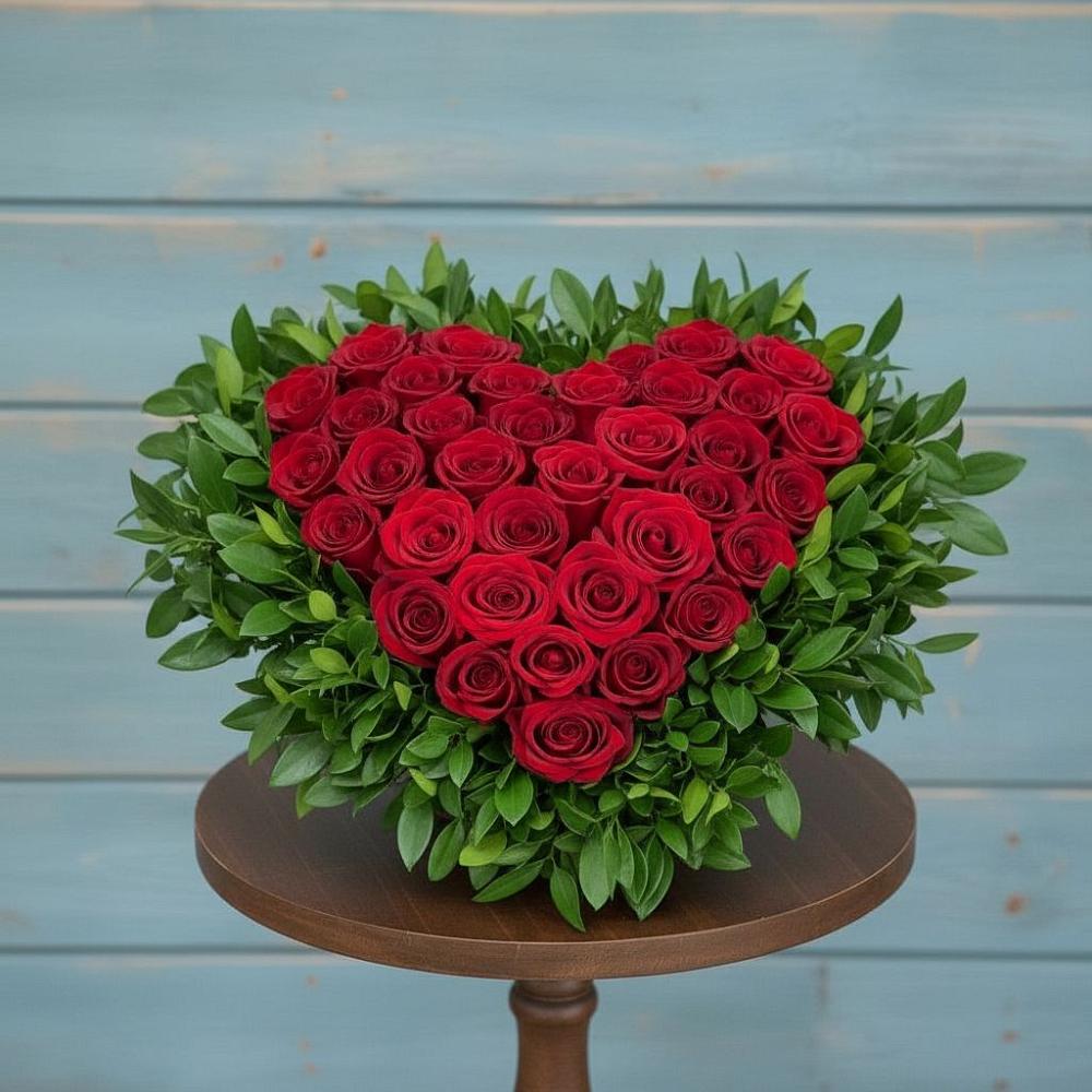 Цветочная композиция из Розы в виде сердца в Пречистое