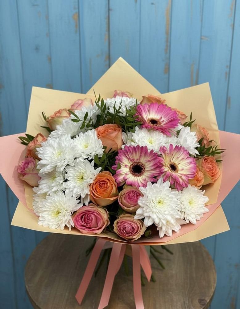 Букет цветов из: Розы, Герберы и Хризантемы в Пречистое