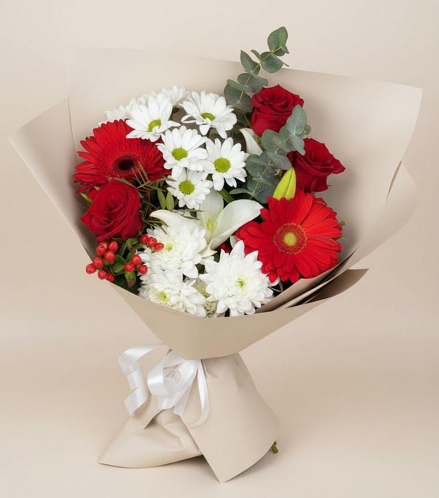 Букет цветов из: Розы, Хризантемы, Герберы и Лилии в Пречистое