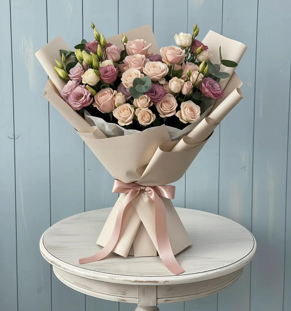 Букет цветов из: Розы и Лизиантусы в Пречистое