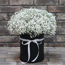 Цветочная композиция из Гипсофила в шляпной коробке в Пречистое